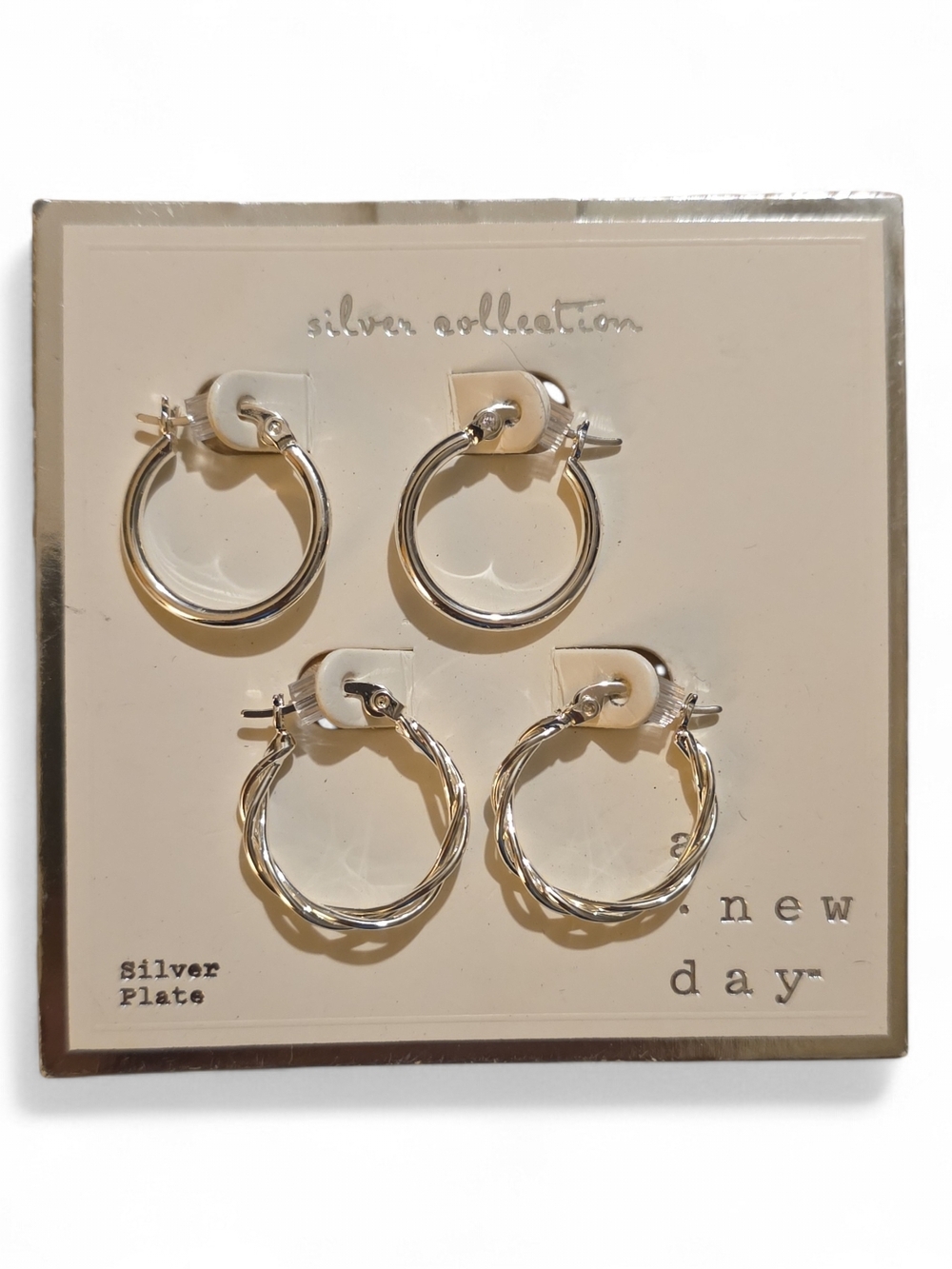 a new day Silver Hoop Earring Set - Smooth and Twisted